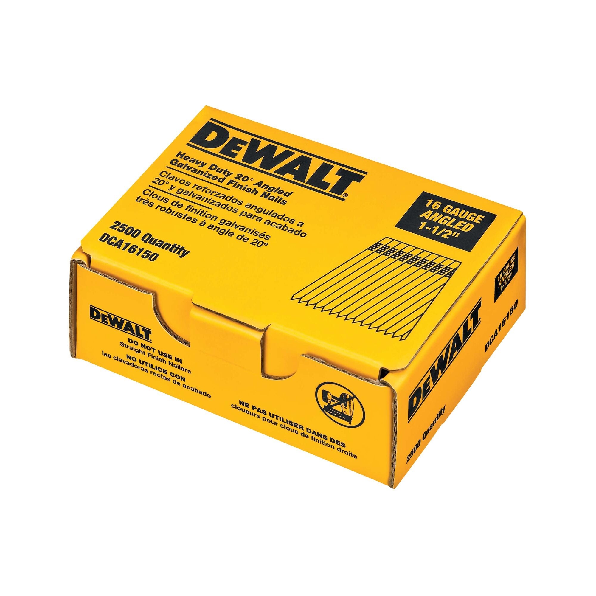 DEWALT Finish Nails, 20-Degree, 1-1/2-Inch, 16Ga, 2500-Pack